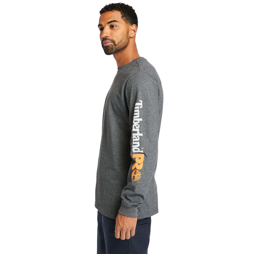 Camisetas Timberland Argentina Hombre - Pro® Logo Sleeve Base Plate Wicking - Gris Oscuro - GCYBVN-4